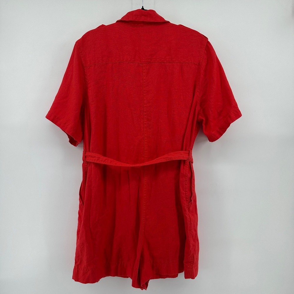 Banana Republic Orange Linen Utility Shorts Romper Short Sleeve Belted Safari XL - Picture 3 of 7